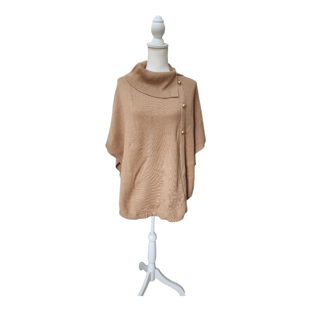 Talbots Women's Cape Poncho Tan with Gold Colored Hardware, Small - Picture 3 of 14
